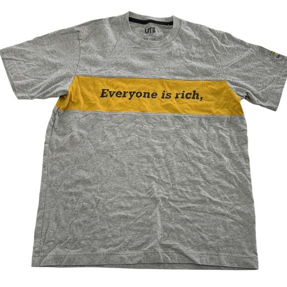 Uniqlo UT Andy Warhol Shirt Mens Small Gray Yellow Everyone Is Rich Quote Tee - Picture 1 of 7